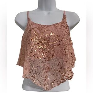 Rue-21 Lace Cami w/Embroidery & Shiny Bling Shelf Silk Lining Underneath EUC